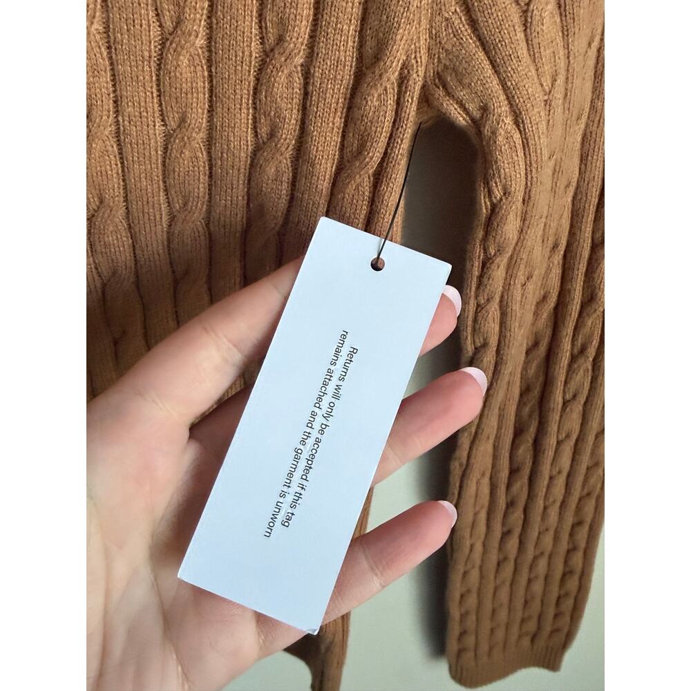 Rumored Wool/Cashmere Blend Crew Neck Cable Knit Polo Club Sweater Camel S NWT - Picture 7 of 10